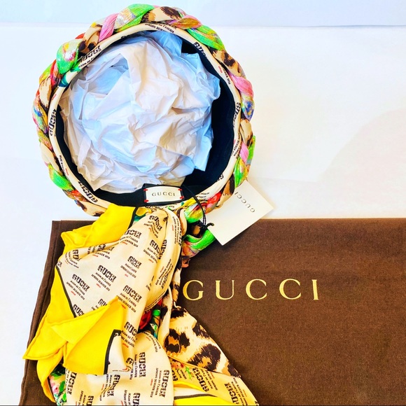Gucci Invite And Floral Print Silk Turban NWT - Picture 8 of 16